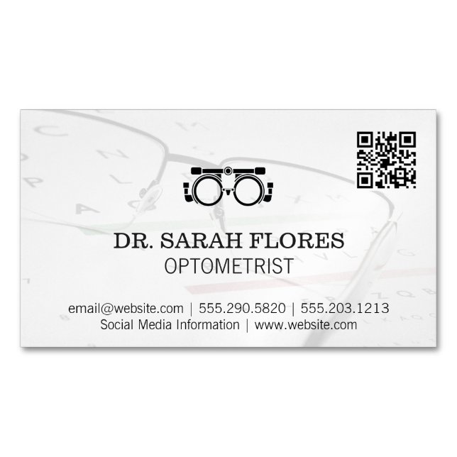 Carte De Visite Magnétique Lunettes de prescription | Code QR optométriste (devant)