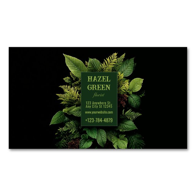 Carte De Visite Magnétique Lush Green Fern Foliage Black Modern Botanical (devant)
