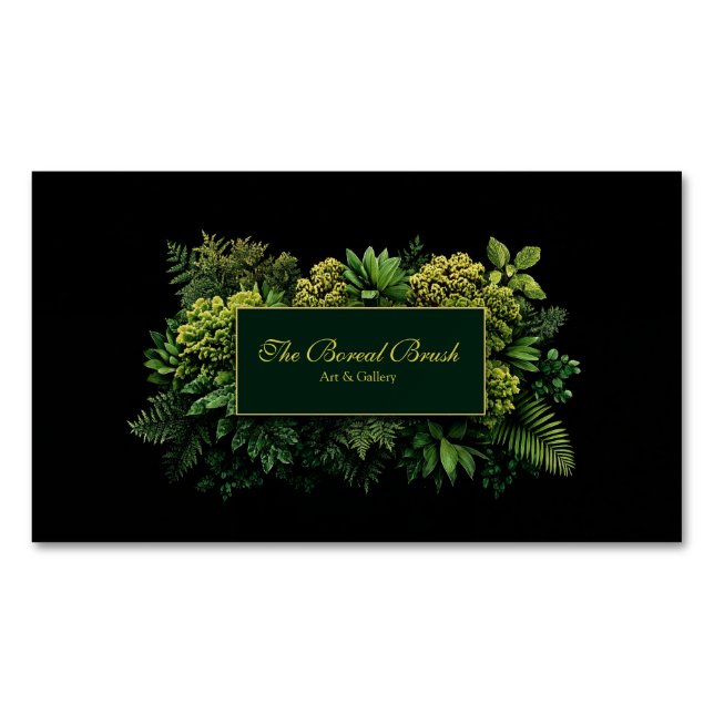 Carte De Visite Magnétique Lush Greenery Black Gold Frame Botanical (devant)