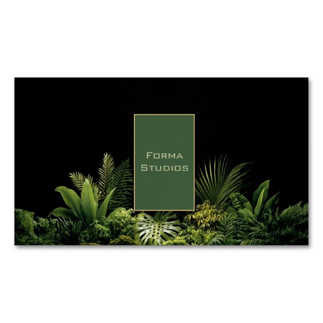 Carte De Visite Magnétique Lush Tropical Greenery Black Gold Frame Botanical (devant)