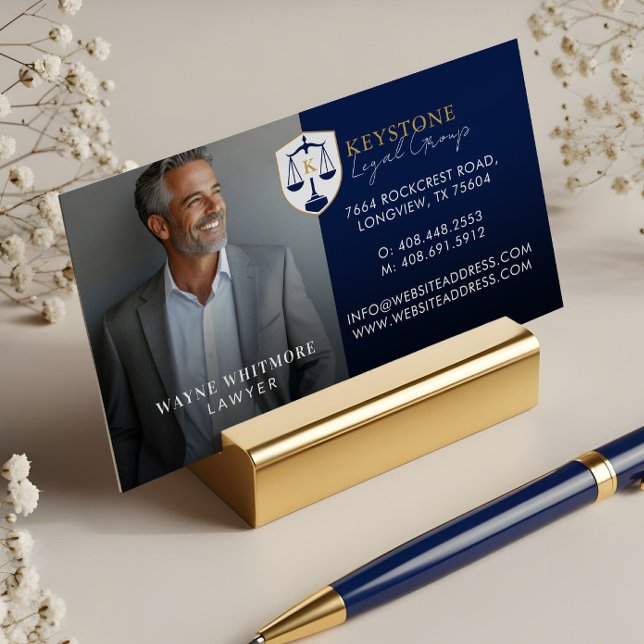 Carte De Visite Magnétique Luxury Navy Gold Law Firm Lawyer Photo Monogram (Luxury Navy Gold Law Firm Lawyer Photo Monogram Business Card Magnet)