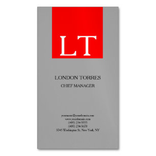 Carte De Visite Magnétique Magnifique Monogramme Gris Rouge Blanc Plat