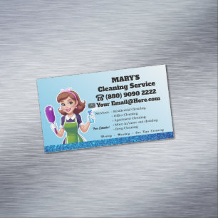 Carte De Visite Magnétique Maison de Ménage Bleue Service de ménage