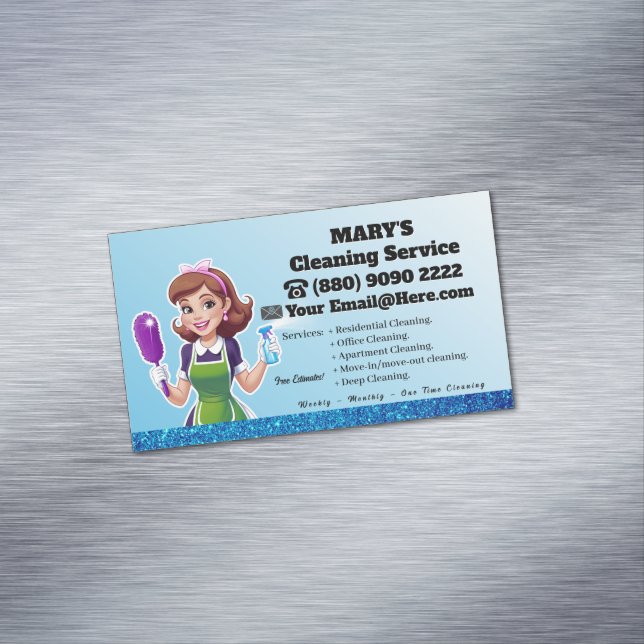 Carte De Visite Magnétique Maison de Ménage Bleue Service de ménage (In Situ)