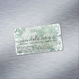 Carte De Visite Magnétique Mandala floral vert Script