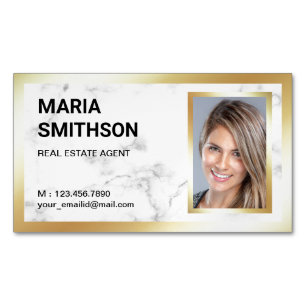 Carte De Visite Magnétique Marbre Blanc Papier D'or Agence Immobilière Agent
