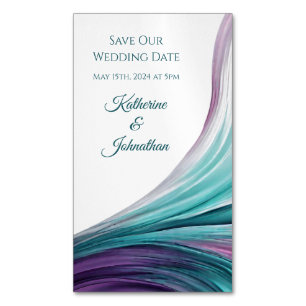 Carte De Visite Magnétique Mariage Sauvez notre Date- Modern-Purple et Turquo