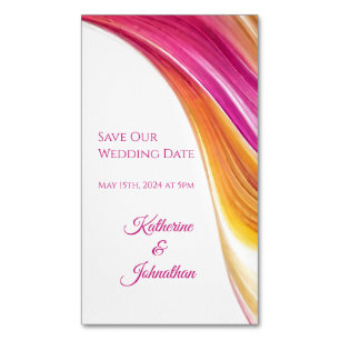 Carte De Visite Magnétique Mariage Sauvez notre Date- Moderne Rose Orange Jau