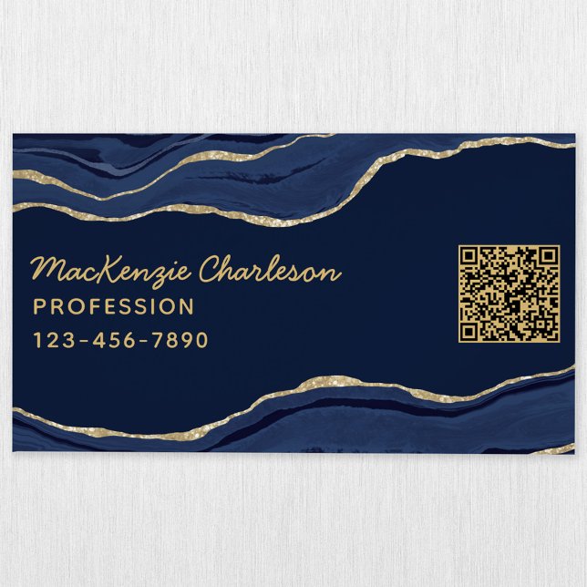 Carte De Visite Magnétique Marine Marbre bleu Agate Or Parties scintillant Co (Navy blue gold agate marble geode business card magnet with custom text)