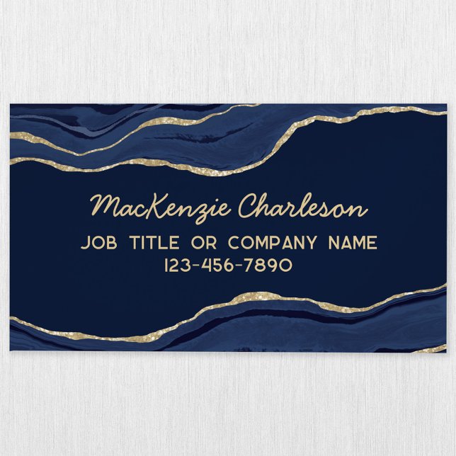 Carte De Visite Magnétique Marine Marbre bleu Agate Parties scintillant or (Navy blue gold glitter effect agate marble geode magnetic business card)