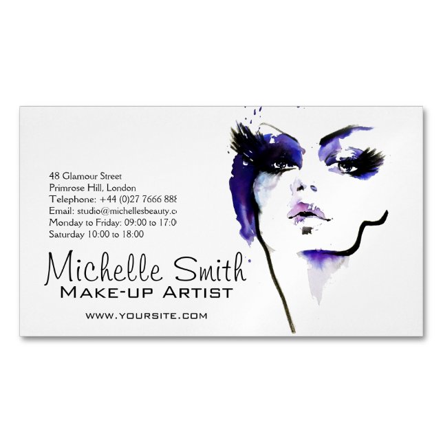 Carte De Visite Magnétique Marque d'artiste maquillage de visage d'aquarelle  (devant)