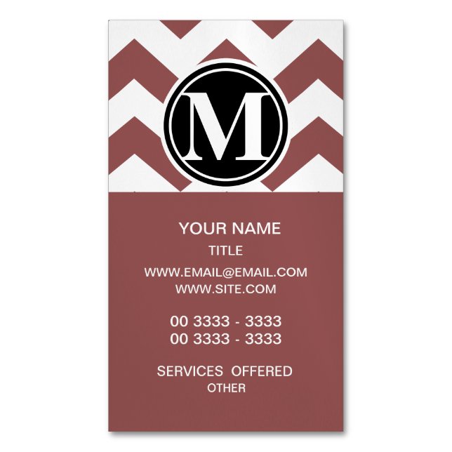Carte De Visite Magnétique Marsala Chevron Monogrammed (devant Vertical)