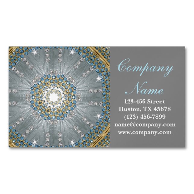 Carte De Visite Magnétique massothérapeute du boho Yoga bleu argenté mandala (devant)