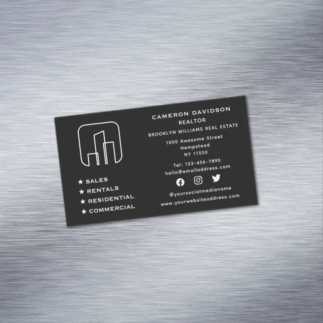 Carte De Visite Magnétique Médias sociaux Agent immobilier Réalisateur Nouvea (In Situ)