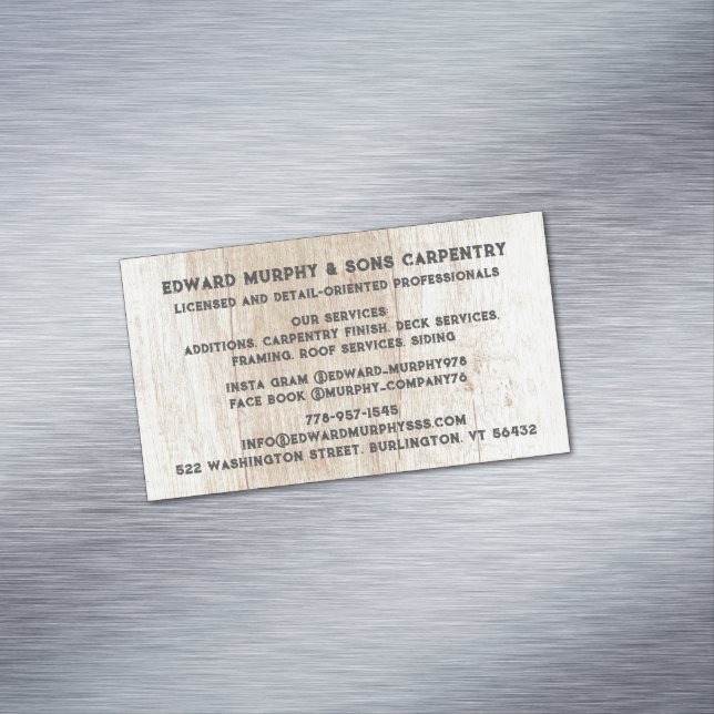 Carte De Visite Magnétique Menuiserie de construction (In Situ)