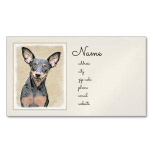 Carte De Visite Magnétique Miniature Pinscher Peinture mignonne Chien Art ori