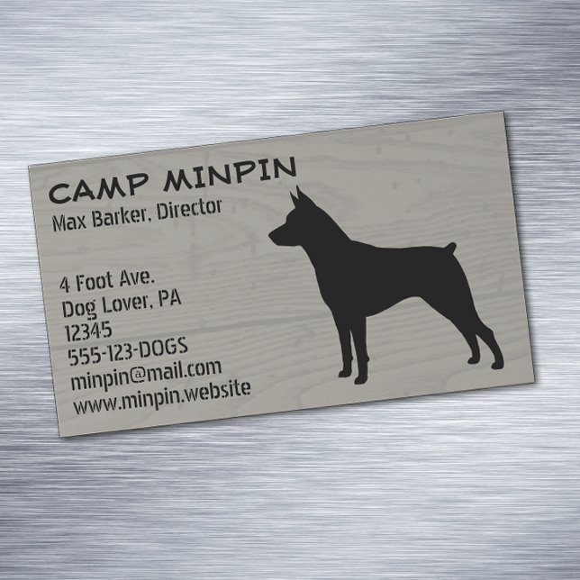 Carte De Visite Magnétique Miniature Pinscher Silhouette MinPin Style Bois (Créateur téléchargé)