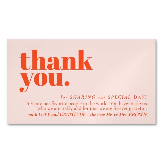 Carte De Visite Magnétique Minimalist Thank You note left Orange Pink (devant)