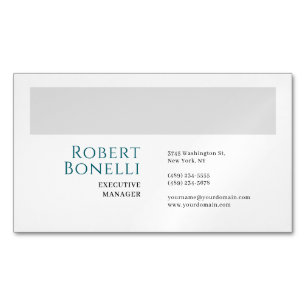 Carte De Visite Magnétique Minimaliste Bleu Uni & Gris Blanc Moderne