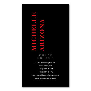 Carte De Visite Magnétique Minimaliste Noir Rouge & Blanc Moderne Professionn