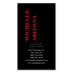 Carte De Visite Magnétique Minimaliste Noir Rouge & Blanc Moderne Professionn