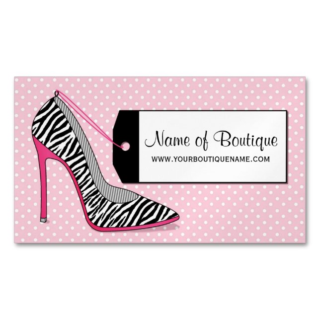 Carte De Visite Magnétique Mode Boutique rose noir Zèbre imprimé Chaussures (devant)