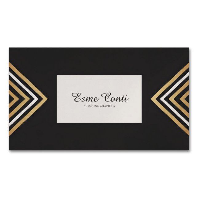 Carte De Visite Magnétique Modern Art Deco Gold White Chevron Black (devant)