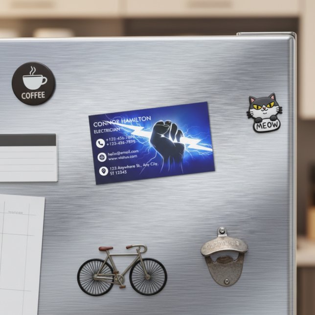 Carte De Visite Magnétique Modern Trendy Cool Blue Lightning Electrician Busi (Créateur téléchargé)