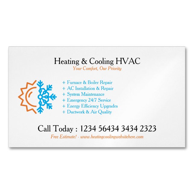 Carte De Visite Magnétique Modern White Heating & Cooling (devant)