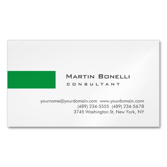 Carte De Visite Magnétique Moderne Blanc Vert Simple Consultant (devant)