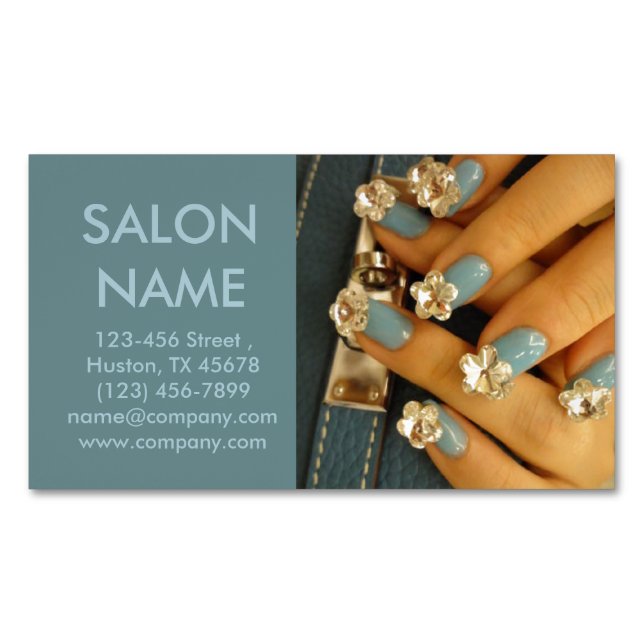 Carte De Visite Magnétique moderne bleu clous mode beauté SPA ongle salon (devant)