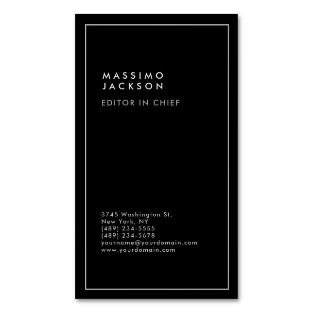 Carte De Visite Magnétique Moderne Bordure Noir Blanc Tendance  (devant Vertical)