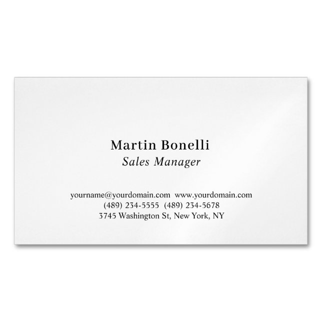 Carte De Visite Magnétique Moderne Classique Professionnel Noir & Blanc (devant)