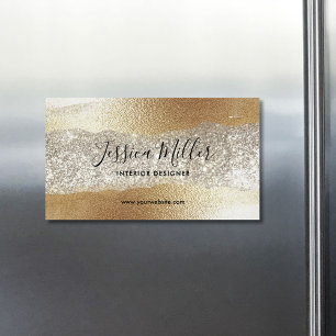 Carte De Visite Magnétique Moderne Paillettes de Diamant en Or Faux Luxe Glam