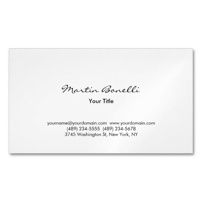 Carte De Visite Magnétique Moderne Simple Professionnel Noir & Blanc (devant)