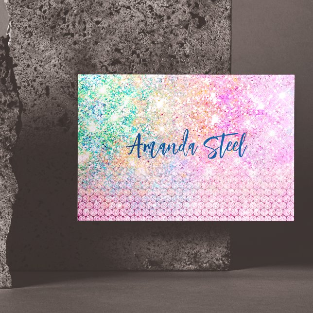 Carte De Visite Magnétique monogramme de la fausse parties scintillant rose u (Créateur téléchargé)