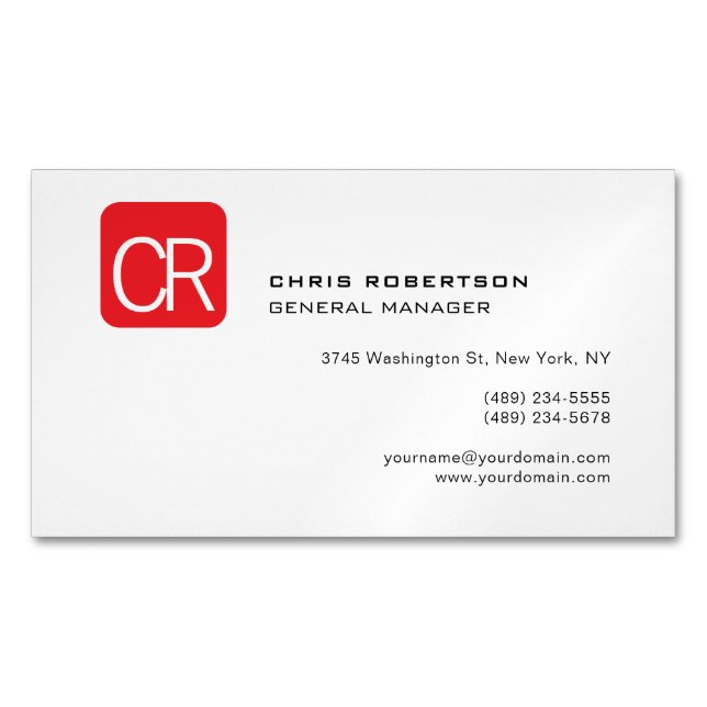 Carte De Visite Magnétique Monogramme Moderne Rouge Blanc Professionnel Simpl (devant)