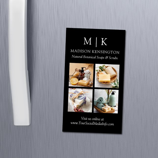 Carte De Visite Magnétique Monogramme ou ajouter logo 4 photos (Edit to Customize text, colors and more)