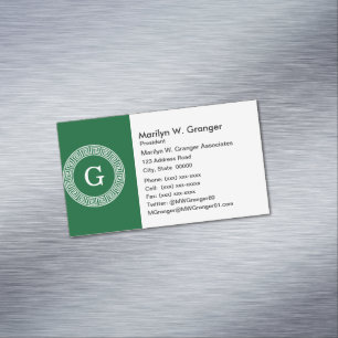 Carte De Visite Magnétique Monogramme principal grec d'initiale de cadre de