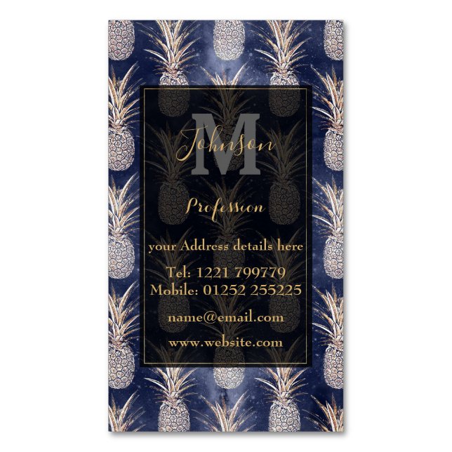 Carte De Visite Magnétique Motif de nébuleuse aux ananas dorés (devant Vertical)