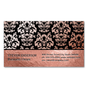 Carte De Visite Magnétique Motif rose Gold Foil et Damask