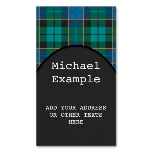 Carte De Visite Magnétique Motif Tartan plaids - bleu traditionnel vert