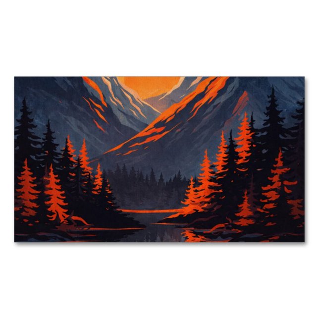 Carte De Visite Magnétique Mountain Sunset Reflection Fiery Orange Sky  (devant)