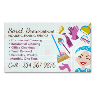 Carte De Visite Magnétique Nettoyage Blonde Janitorial Lady Lavage De Carreau