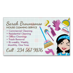 Carte De Visite Magnétique Nettoyage noir carreaux de la dame Janitorial