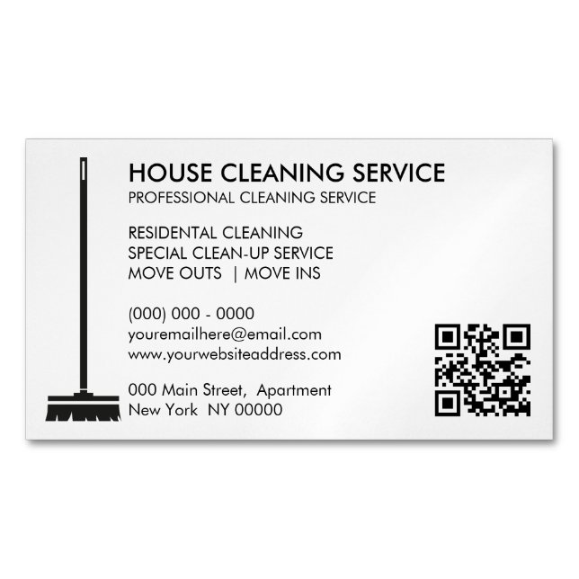 Carte De Visite Magnétique Nettoyant janitorial Broom Code Qr Simple (devant)