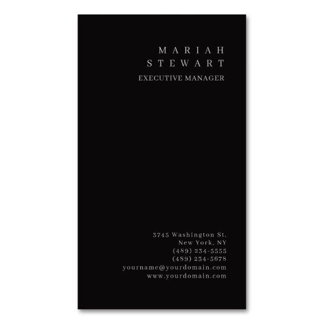 Carte De Visite Magnétique Night Black Minimalist Elegant Modern Plain (devant Vertical)