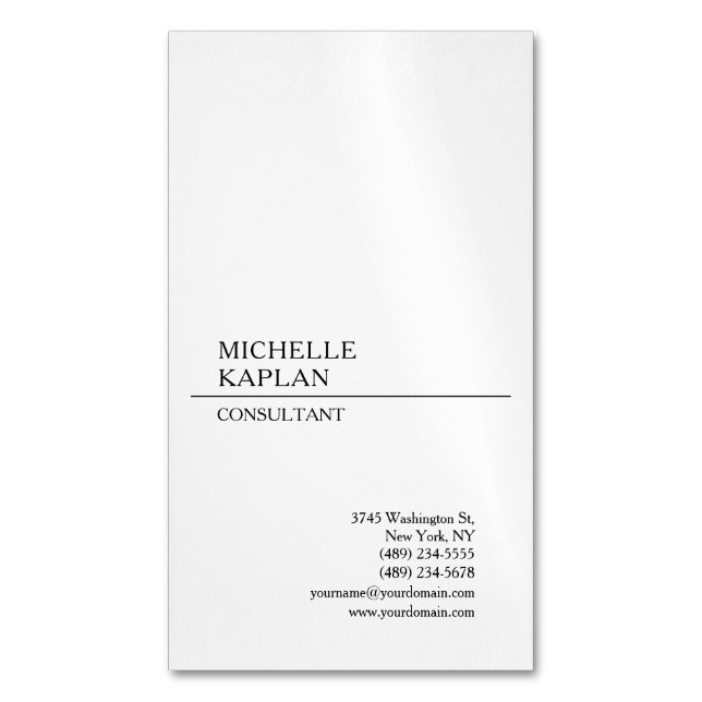 Carte De Visite Magnétique Noir & Blanc Moderne Professionnel Exclusif Simple (devant Vertical)