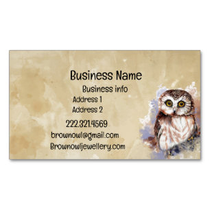 Carte De Visite Magnétique Nom de l'entreprise Cute Watercolor Owl Bird Wildl