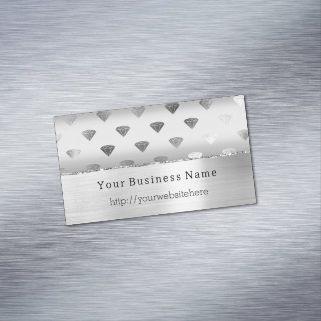 Carte De Visite Magnétique Noms commerciaux de site Web Diamonds Silver White (In Situ)